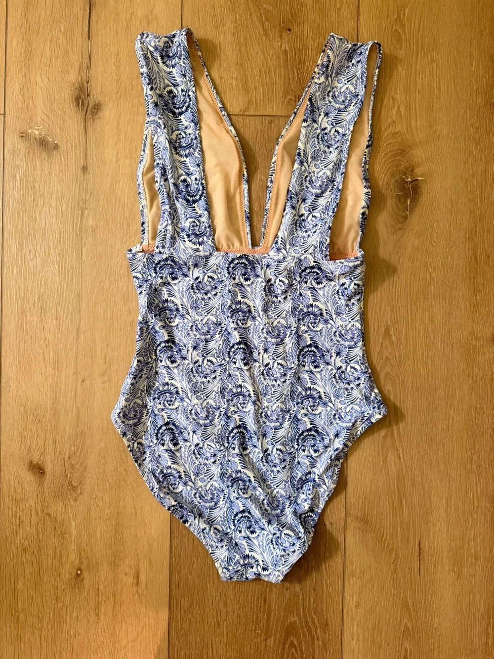 J. Crew Blue & White Printed One-Piece Swimsuit